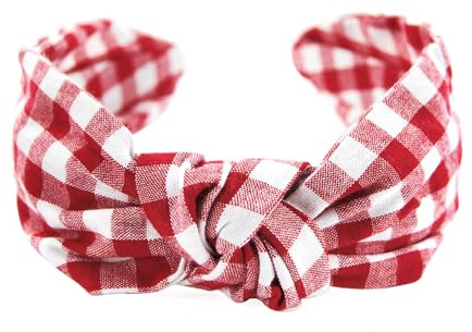axy Vintage Look Kariert Haarreif - Wunderschön Trachten Haarreifen Damen Stirnband Haarschmuck HR34K (Rot-Weiss Kariert)