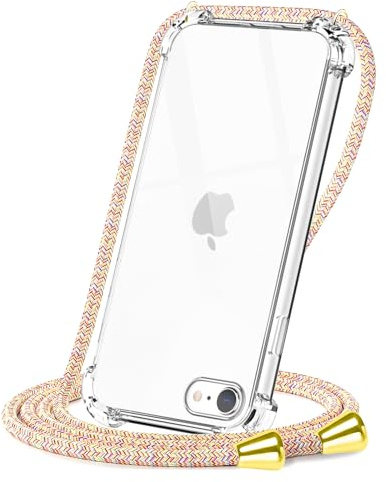 CAROKI Crossbody Case for iPhone SE 3 2022/SE2/7/8,Necklace Mobile Phone Cover with Cord Strap for iPhone SE3 Clear Soft iPhone SE 2022 Cover Holder with Neck Cord Lanyard Strap-Rainbow
