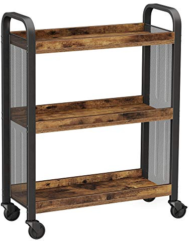 VASAGLE Carrello Portavivande in Stile Industriale, Carrellino Salvaspazio Fisso o con Ruote Universali, Scaffale da Cucina con Struttura in Ferro, 66 x 26 x 85 cm, Marrone Vintage LRC66BX