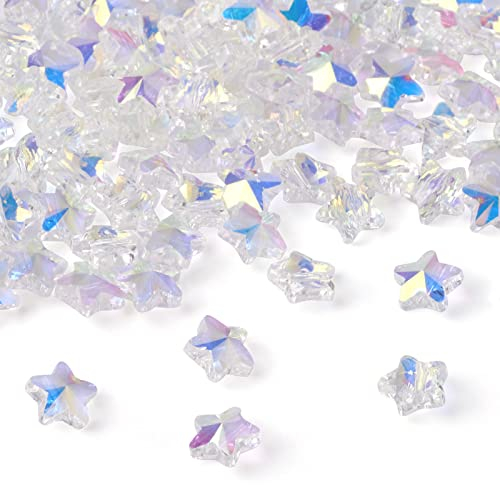 Craftdady 84 Stück facettierte Glas-Stern-Abstandshalterperlen, transparenter Kristall, kleine himmlische Stern, lose Perlen, 8 x 8 mm, für Armband, Schmuck, Basteln, Loch: 1,2 mm