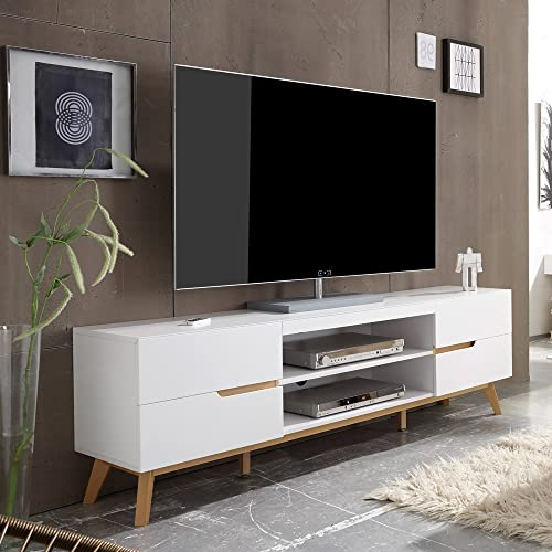 Lomadox TV Lowboard weiß matt lackiert mit Massivholz in Asteiche furniert geölt, B/H/T: ca. 169/56/40 cm