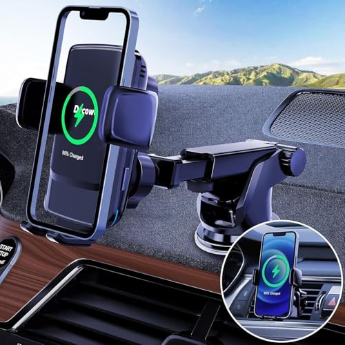 Drcowu 15W Fast Wireless Charger Auto Handyhalterung Mit Ladefunktion, Spulenfreie Positionierungstechnologie, 5.0 Auto-Lüftungsclip & Saugnäpfe, für iPhone Samsung S22/S21