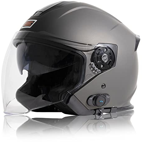 ORIGINE Motorradhelm Jethelm Roller Helm Bluetooth ECE Mit Doppel Visier