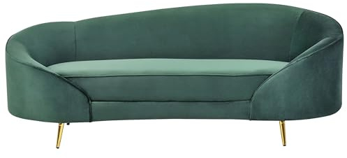 Beliani 2er Sofa Samt grün gebogen oval mit goldenen Metallbeinen Retro Glamourös Savar
