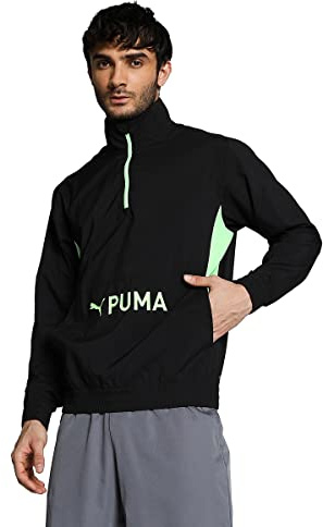 PUMA Fit - Giacca da allenamento da uomo con mezza cerniera, Nero Fizzy Lime Green, M