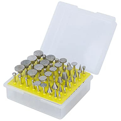 Diamond Burr Bits Drill Kit, 50PCS Diamond Rotary Burrs Set Rotary Tool Grinding Wheel Head Lapidary Burr Drill Bits for Wood Glass Jewelry Stone Metal Engraving Carving Grinder