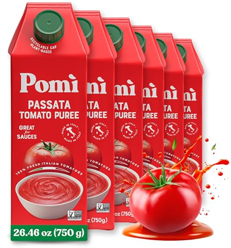 Pomì Tomato Passata 26.46oz (Pack of 6) - Made in Italy - Creamy, Velvety Tomato Puree with Touch of Salt, No Additives or Preservatives - 100% Fresh Italian Tomatoes - BPA-Free, Gluten-Free