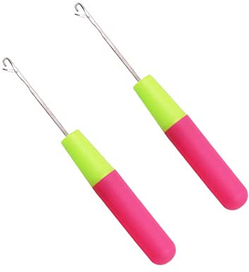 2pcs Plastic Handle Crochet Needle Hook,Crochet Needle Hair,Latch Hook Crochet Needle for Kids Adults Braid Hair,Hair Braiding Micro Braids,Hair Extension,Feather and Dreadlock Beads