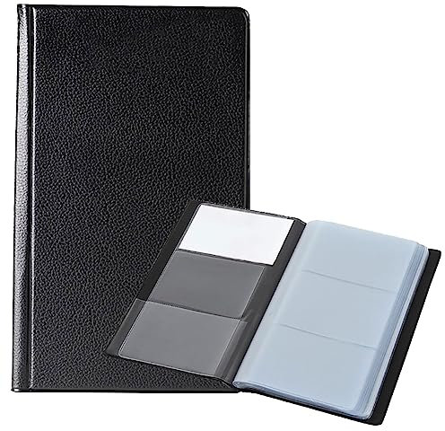 FSSTUD Visitenkarten-Buch aus PU-Leder, Namenskarten-Organizer, tragbarer Visitenkarten-Binder, Namenskarte, Kreditkarten, Booklet für Zuhause und Büro, Schwarz , 18 x 11 cm
