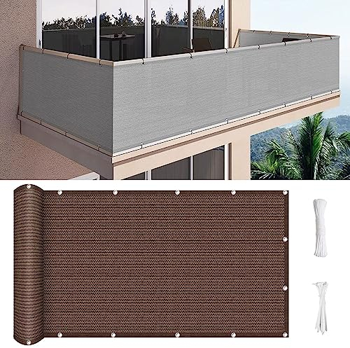 Balkonbespannung 90 x 350 cm Wind HDPE UV-Schutz Balkon Sichtschutz Balkonverkleidung mit Kabelbinder Ohne Bohren für Garten Balkon Terrasse Outdoor, Braun
