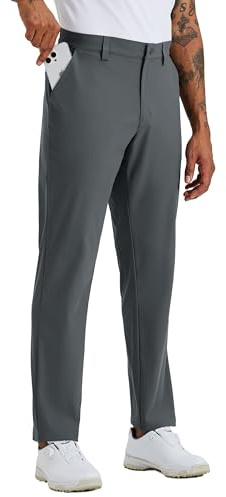 WILLIT Herr golfbyxor stretch klänning byxor slim fit snabbtorkande casual arbetsbyxor stretchbyxor långa med fickor 30 tum/32 tum, Djup grå, 34W / 30L