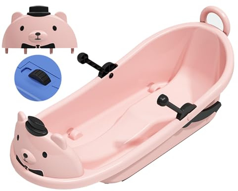 Children's Cartoon Bear Sled, with Pulleys Big Backrest Sled, Plastic Sled, Thickened Sled