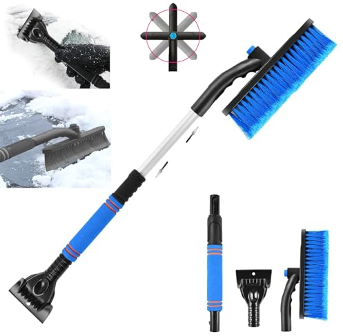 Gxlaihly Grattoir à Glace et Brosse à Neige 3 en 1, grattoir à Glace pour Voiture avec Balai,Brosse à Neige Voiture Ajustables,raclette Givre Brosse à Neige Voiture (Bleu)