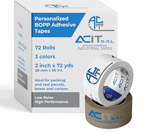 ACIT Personalisiertes Klebeband, Verpackungsband für Pakete und Umzugskartons, personalisiertes Klebeband mit Logo, 72 Rollen in drei Farben, 66 oder 132 m (66 m)