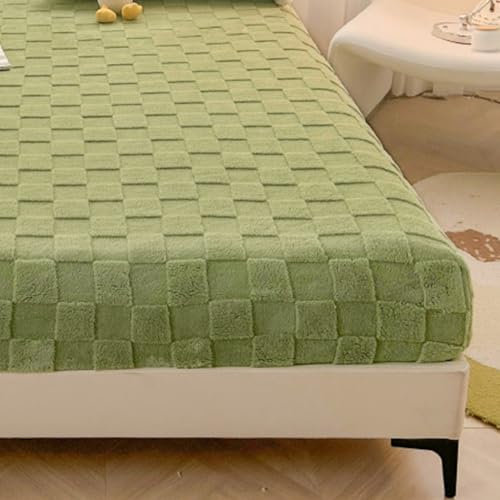 Hiseng Flanell Spannbettlaken, Weiches Spannbetttuch Leintuch, bis 30cm Matratzenhöhe, Elastisches Matratzenschoner für Boxspringbett & Wasserbett (150x200cm (Spannbettlaken),Kariertes Grün)