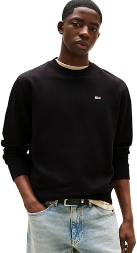 Tommy Jeans Men's Tjm Reg S Flag Crew Dm0dm20741 Pullover Sweatshirt, Black (Black), L