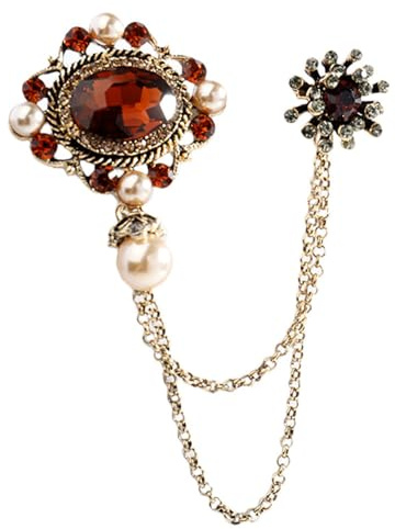 Chamvino Spilla da uomo e da donna con catena in metallo con diamanti, spilla alla moda con fibbia di collegamento (multi colore opzionale), Zinco, Pirite