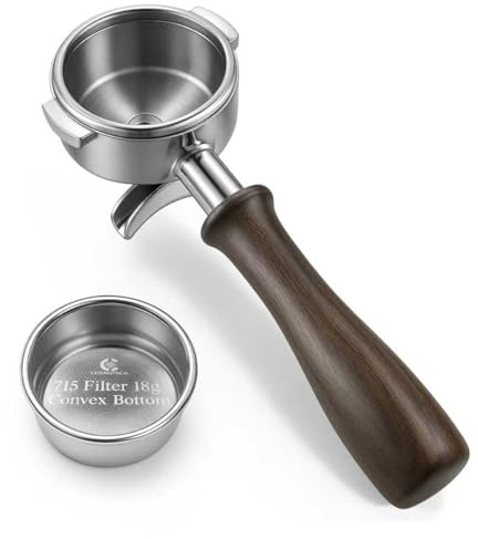 Chengtech Espresso Accessories, 58mm Double Spout Portafilter with 18g Convex Filter Basket (715 Holes), Walnut Wood Handle, Compatible with La Marzocco, Slayer, Rocket Espresso, Lelit & E61 Machines