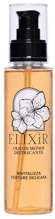 Elixir, Olio per Capelli con Olio di Monoi, Anti-Crespo e Districante, Ricco di Acido Ialuronico, per Capelli Danneggiati e Disidratati, Senza Risciacquo, Profumo Fruttato Dolce, 100ml