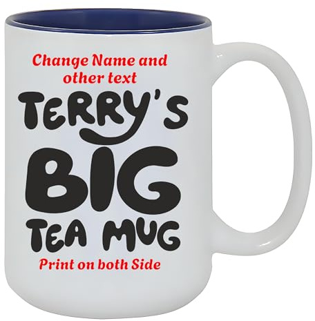 Fauntin Gifts Custom Large Mug – Personalized Coffee or Tea Cup – Funny Gift for Him or Her – Add Your Name or Text – Create Your Own Mug Blue Inside Only