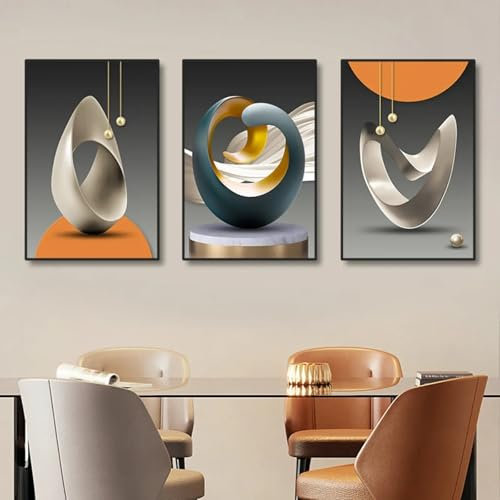 3-teiliges Set mit modernen geometrischen Wandkunstdrucken, abstrakten Kunstwerken, Gemälden für moderne Wohnzimmer, Schlafzimmer, Wanddekoration, Bild, 50 x 70 cm (20 x 28 Zoll) x3, ungerahmt