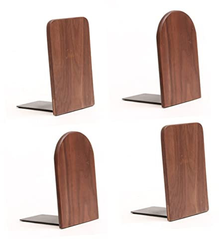 DIYEAH 2stücke Schwarze Walnuss-Holz Buchstützen Robuste Solide Buchhalter Für Büro Schule Quadratische Kopfform Langlebige Holzblöcke Zur Regalorganisation