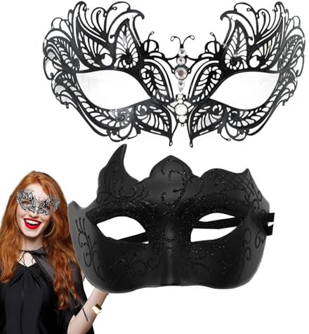 Djowyh Paar-Maskerade-Maske-Set,Maskerade-Maske-Paare-Set,2X Retro Gesichtsbedeckung | Glitzerndes Maskerade-Masken-Set, Cosplay-Zubehör für Halloween-Karneval
