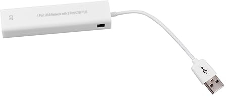 USB to Ethernet Adapter with 3 Port USB 2.0 Hub Rj45 Network | White Plastic Build, Otg Function, for Tablet Computer and Pc, Compact Design