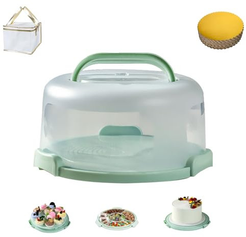 Samlomi Cake Carrier With Lid And Handle, Bpa-Free Cake Holder With Lid For 10 Inch Round Cake Carrier, 10pcs Round Golden Cake Boards With Container Carrying Bag