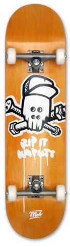 Mob Skateboard Skull 8.125 Complete - Komplettboard 32 x 8.125 Zoll - Holzboard aus Ahornholz - fertig montiert - Anfänger und Profi Skateboard für Jugendliche, Erwachsene - Rip It Kaputt - Gelb
