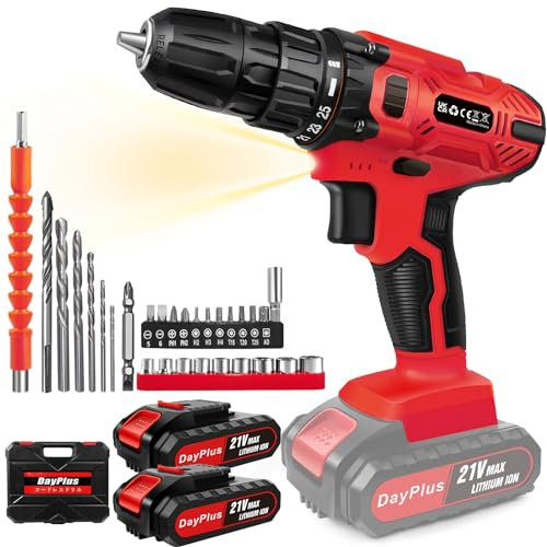 Cordless Power Drill 21V, Combi Drills Set 45N.m with 2 Batteries 1.5Ah, Electric Screwdriver Kit, 25+1 Torque Setting, 2-Speed, 3/8 Keyless Chuck, 29pcs Battery Drill Drivers for Garden DIY Project