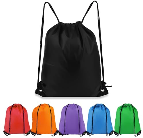 IHLOOTD Mochila Deportiva Cuerdas 6 Piezas Mochila Cordón Gimnasio Impermeable Mochila Gran Capacidad Playa Mochilas Saco Colores para Niños, Adultos, Deportes, Fitness (A)