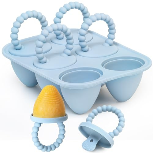 6 tråg, babyglassformar, silikonglass, pinnglassformar med handtag, silikon, miniglassformar för baby/småbarn, barn, BPA-fri, livsmedelssäker, lätt att rengöra, perfekt för fruktmos och bröstmjölk