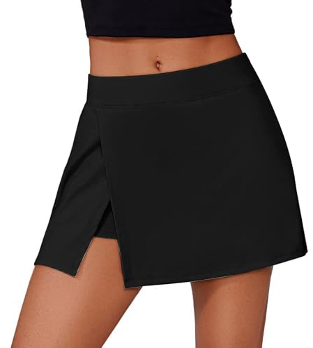 Mayoii Swim Skirt for Women UK High Waist Bikini Bottoms with Tummy Control and Side Slit, Flowy Swim Skirts for Beach & Pool (UK, Alpha, XL, Regular, Regular, Standard, Black)