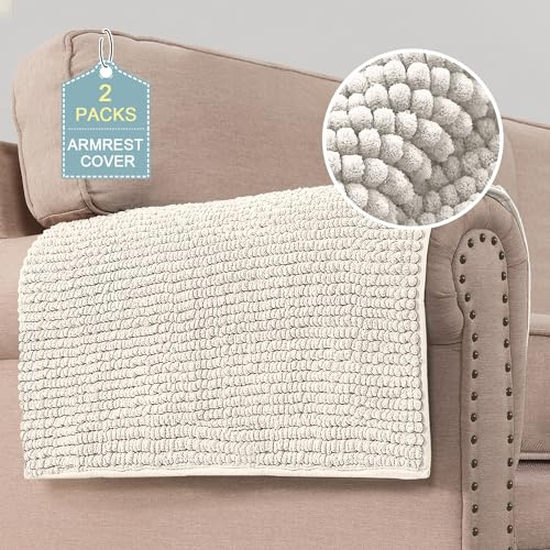 H.Versailtex Chenille Couch Armrest Cover 2 Packs Thick and Soft Sofa Covers Furniture Protector Cover for Pets (70x70cm, Ivory)