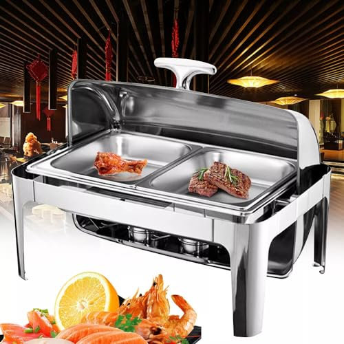 Scaldavivande per buffet Scaldavivande da buffet con coperchio, piastra riscaldante for fornello ad alcol, 9 litri