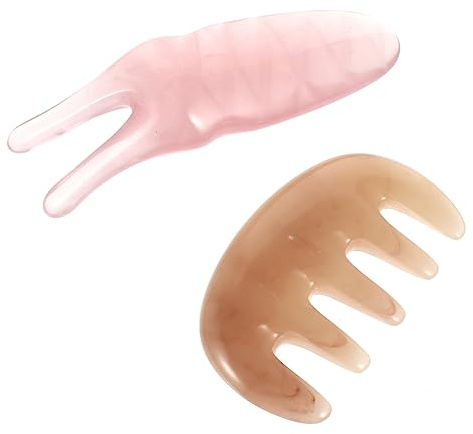 FONDOTIN Set de 2 Peines Masajeadores para Cuero Cabelludo en Resina Rosa, Herramienta Facial para Aliviar Tensión y Mejorar Elasticidad Cutánea
