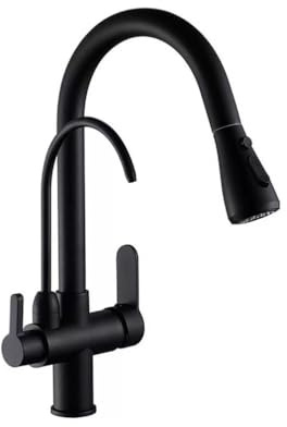 JRUIA Rubinetto Filtro A 3 Vie, Rubinetto per Lavello in Ottone Girevole A 360°, Rubinetto Doccia da Cucina, per Sistemi Ad Osmosi, Rubinetto Estraibile, Miscelatore per Bagno Nero