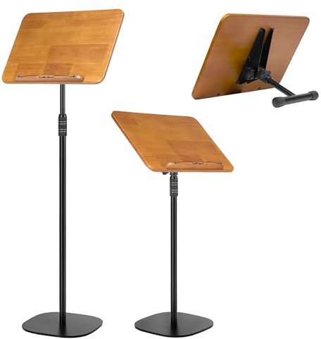 5-in-1 Notenständer aus 100 % Massivholz, höhenverstellbar von 59,9 - 149,9 cm, Boden-Leseständer mit Seitenclip für Kochbücher, Notenblätter, Projektor (mit T-Form)