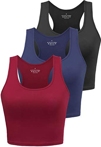 BryticFlow 3 Pack Women's Crop Vest Top Cotton Racerback Tank for Yoga | Cropped Athletic Tops,Ladies Racerback Pilates Tanks, Workout Shirts, Gym Clothes, Basic Crop Vest Tops