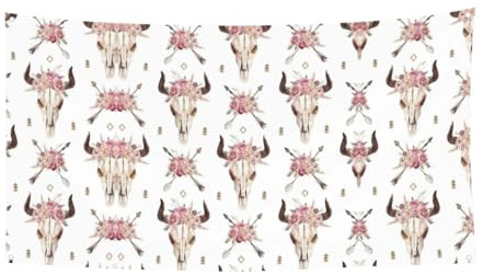 Cartel decorativo con diseño de calavera de toro tribal sobre blanco para interiores y exteriores, letrero decorativo con 4 ojales de metal, crea ambiente festivo