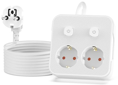 Steckdosenleiste Einzeln Schaltbar, AOUOO 2 Fach Mehrfachstecker mit Verlängerungskabel 2M, Max. 250 V / 16A, Mehrfachsteckdose Wandmontage 3840W/16A für zu Hause, Büro Weiß