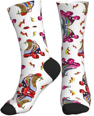 ERSDWRE Calcetines deportivos coloridos con estampado de patines de ruedas, calcetines deportivos para hombres y mujeres, calcetines suaves acolchados para gimnasio, correr, deportes, 2 Negro-2, Altoa