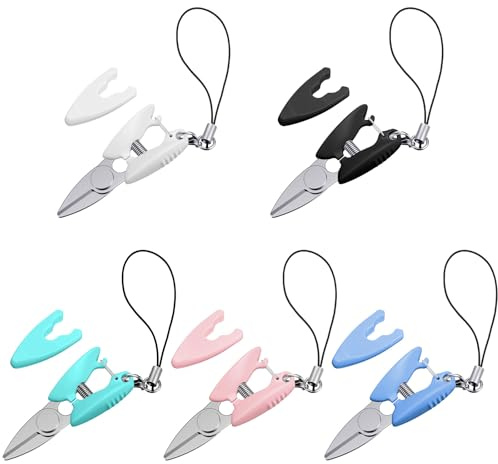 PEOVLVN 5 st små saxar med lock, färgglada små hantverkssaxar mini resa nyckelring sax för broderi pappersskärning sömnad stickning hantverk scrapbooking tillbehör