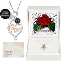 NORBU Preserved Real Red Rose with Infinity Heart Projection Necklace, Eternal Flowers Rose Valentines Day Gifts for Her Wife Girlfriend Women Mom Grandma on Mothers Day Anniversary Birthday Christmas Romantic, Red