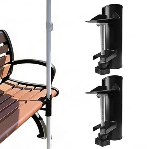 Lot De 2 Support Parasol Balcon, Support De Parasol Réglable Pour Balcon, Ø20-38mm,Porte-Parapluies Pour Patio,Porte-Parasols En Métal Se Fixe Sur Les Tables De Pique-Nique,Les Gradins,Les Balustrades