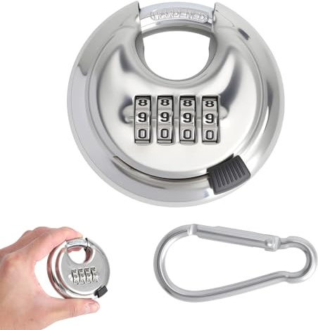 Zahlenschloss Vorhängeschloss Edelstahl 70mm - Rundbügelschloss mit Zahlencode & Karabiner, Wetterfestes Anti Schneid Kombinationsschloss für Fahrrad Helm Gepäck Outdoor Camping Reise