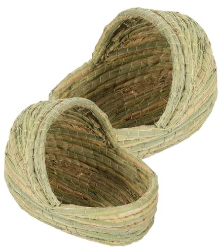 Beaupretty Lot de 2 Nids en Paille Tressée, Forme Pantoufle, Taille Moyenne et Petite, pour Poulailler et Cage Petits Animaux, Nid de Poule Confortable pour Ponte et Repos, Cabane Naturelle