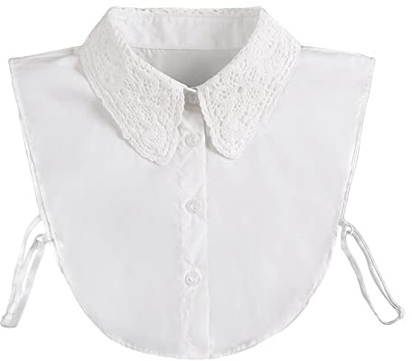 WKTRSM White Lace Half Shirt Blouse - Detachable Collar, Perfect for Sweaters and Collarless Clothes