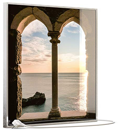 STEINFELD Heizsysteme® Glas Bild Infrarotheizung mit TS11 WiFi Thermostat | Made in Germany | Motive 016H Fenster (350 Watt, silber/Alu)